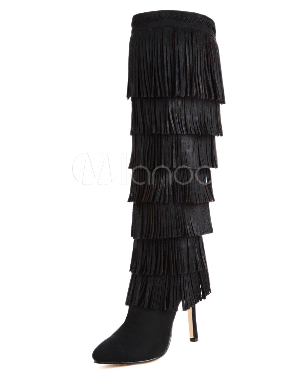 Black Stiletto Heel Fringe Over the Knee Boots