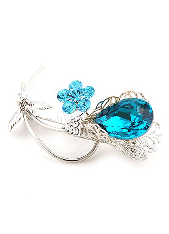 女性のための高貴な青い金属花のブローチ Milanoo Jp