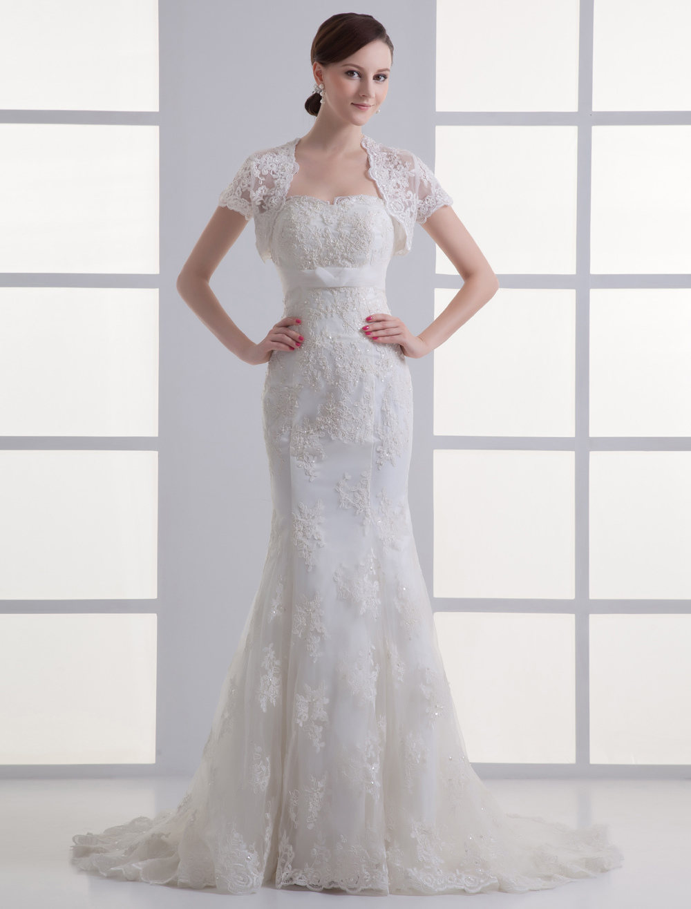 Attractive Ivory Mermaid Sweetheart Beading Lace Bridal Wedding Gown ...