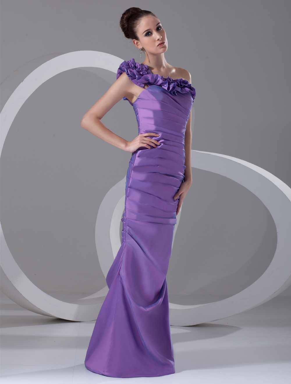 Chic Lilac Taffeta Tiered One-Shoulder Women's Evening Dress - Milanoo.com
