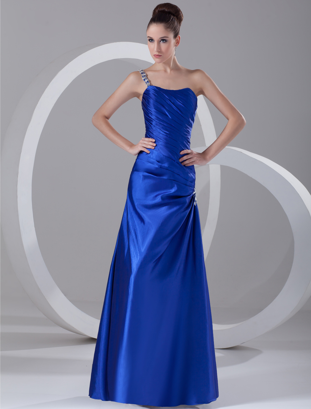 Chic Royal Blue Rhinestone One-Shoulder Women's Evening Dress - Milanoo.com