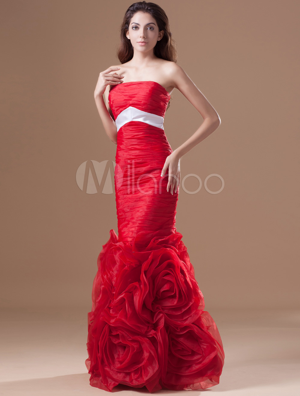 Chic Red Organza Flower Sweetheart Neck Fashion Evening Dress - Milanoo.com