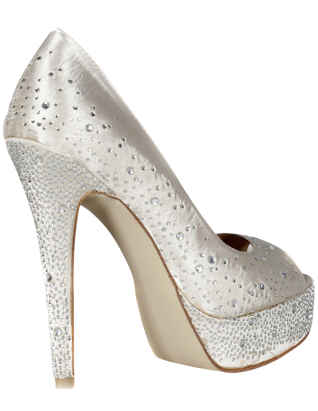 Ecru White Satin Glitter Studded Peep Toe Shoes - Milanoo.com