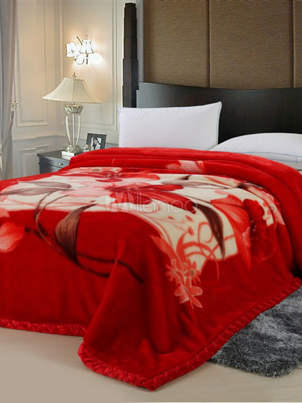 アクリル繊維 Laschel 毛布の美しい赤い花を印刷します Milanoo Jp
