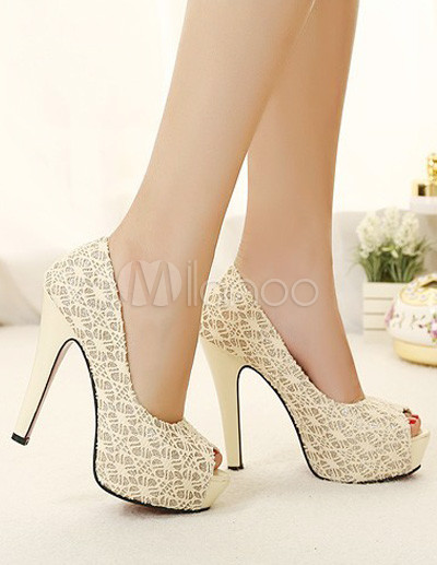 Sexy Silk And Satin Lace Peep Toe Chunky Heels - Milanoo.com