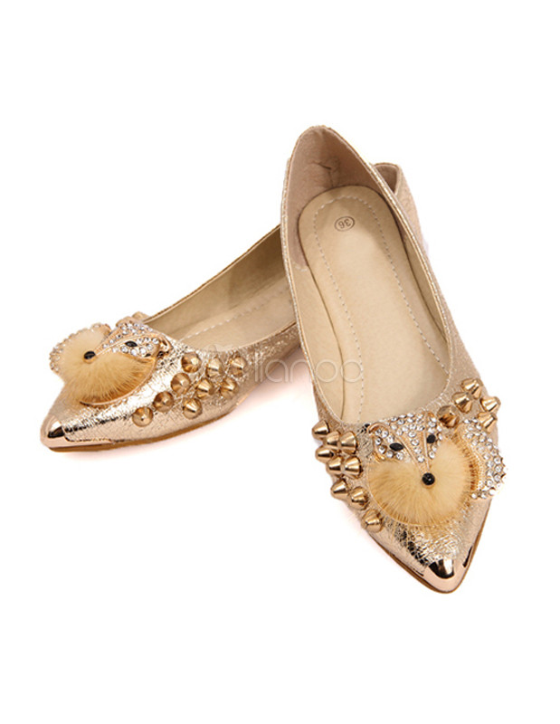 leather ballet flats with wood look heel