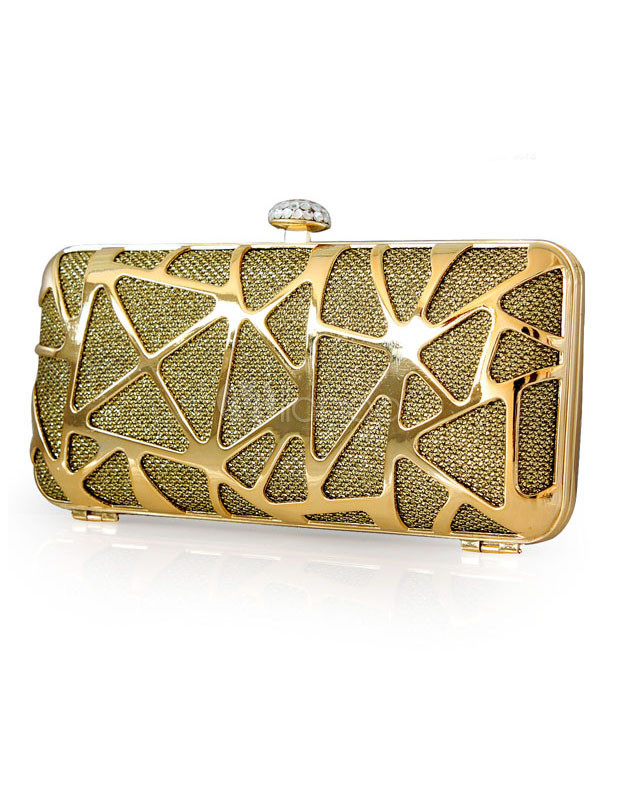 Glitter Gold Geometric Velour Clutch Bag for Woman - Milanoo.com