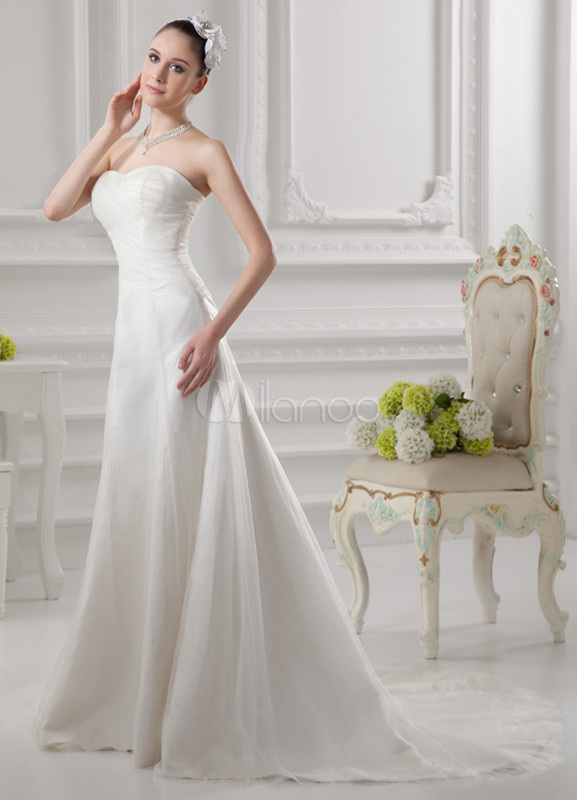 Ivory A Line Strapless Applique Bridal Wedding Dress 5711