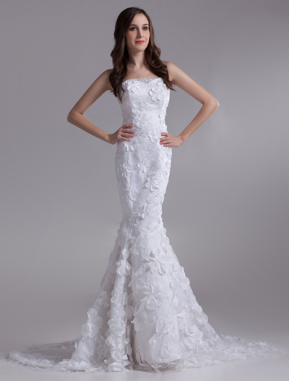 Beautiful White Mermaid Strapless Beading Lace Bridal Wedding Dress ...