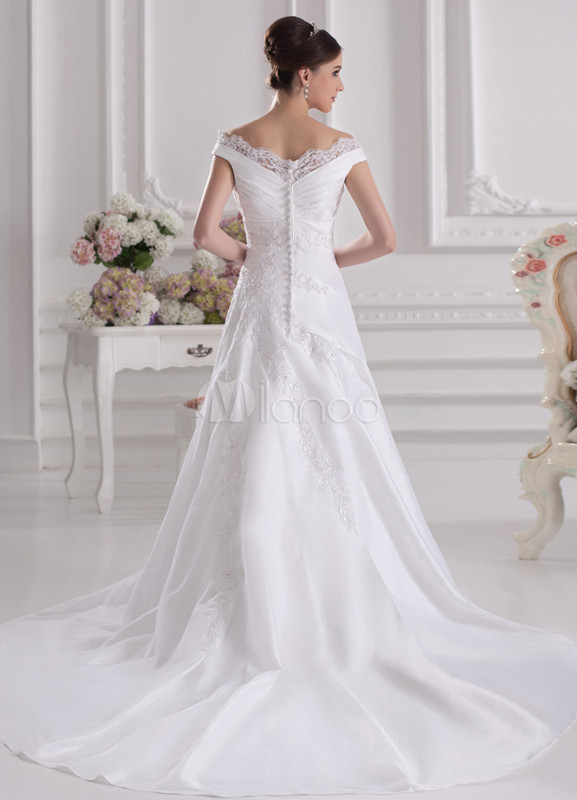 White A-line Embroidered Taffeta Bride's Wedding Dress - Milanoo.com