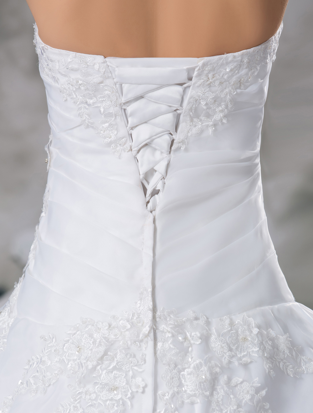 Court Train Wedding Dress Strapless A-Line Applique Wedding Gown ...