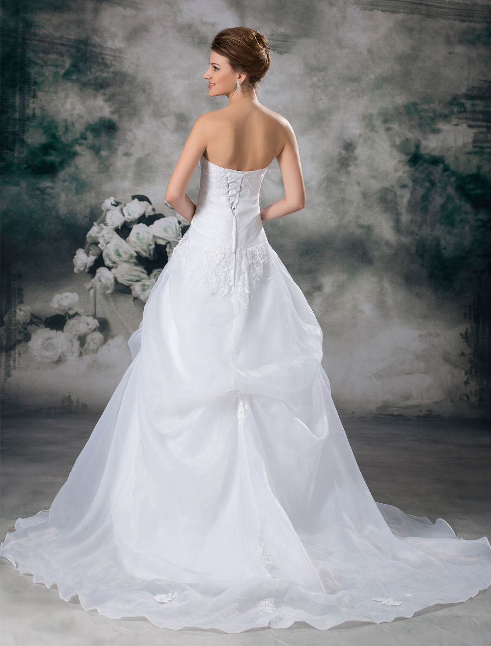 Court Train Wedding Dress Strapless A-Line Applique Wedding Gown ...