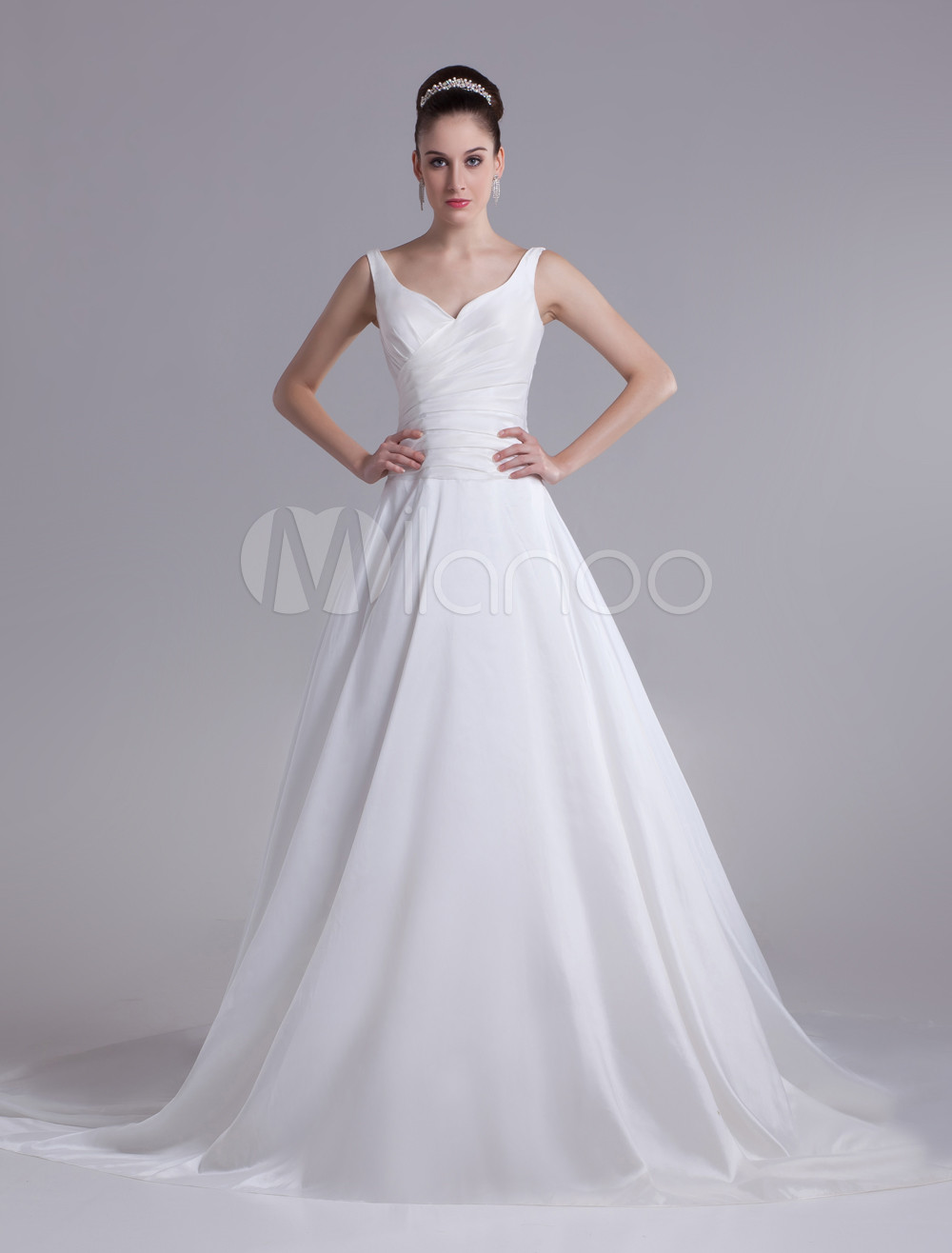 Ivory Aline Tiered Taffeta Wedding Dress For Bride