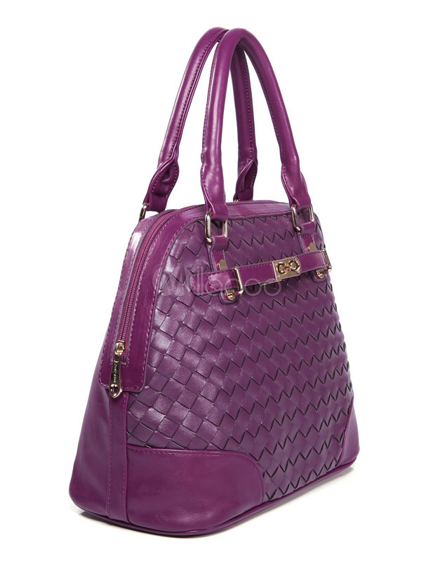 Chic Purple Woven Leather Woman's Tote Bag - Milanoo.com