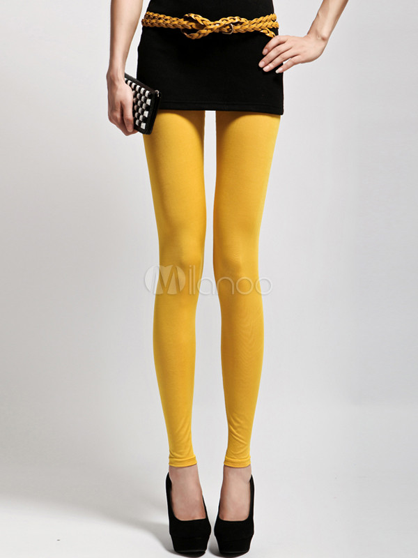 Modern Yellow Lycra Spandex Leggings - Milanoo.com