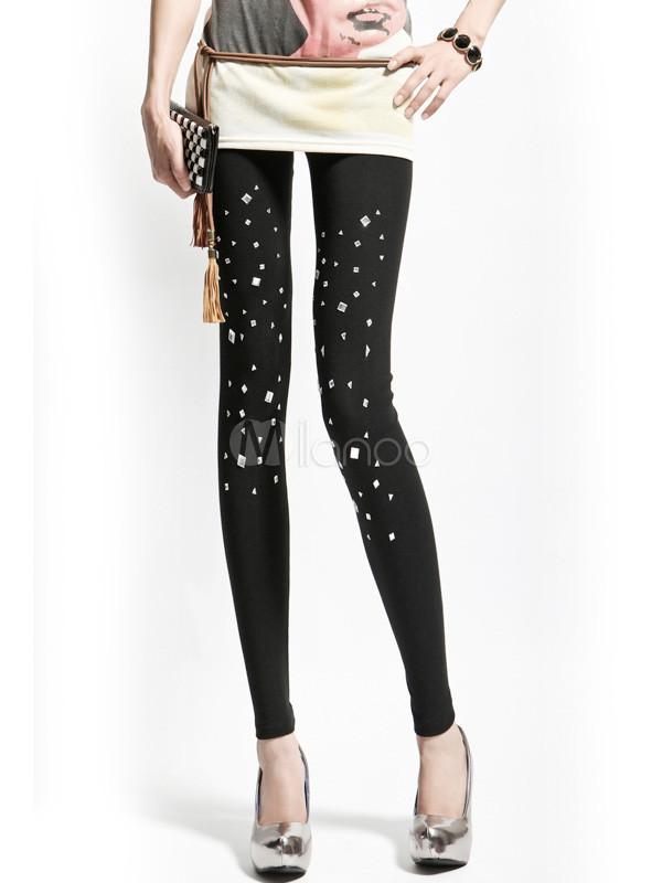 Glitter Leggings nero Lycra Spandex Crystal donna - Milanoo.com