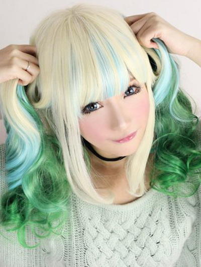 Costumes Lolita | Multi Color Rayon Long Straight Lolita Wig - YQ82205