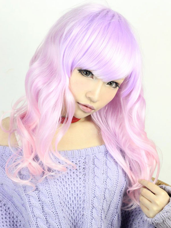 Pink Lavender Split Color Rayon Lolita Wigs - Milanoo.com