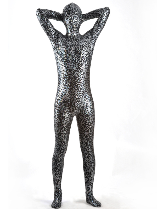 Vêtement De Zentai Beau Combinaison Enveloppé Unisexe En Lycra Spandex Noir Métallique