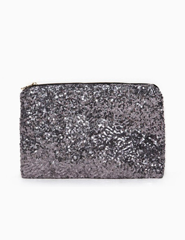 Silver Sequin Glitter Beaded Woman's Clutch Bag