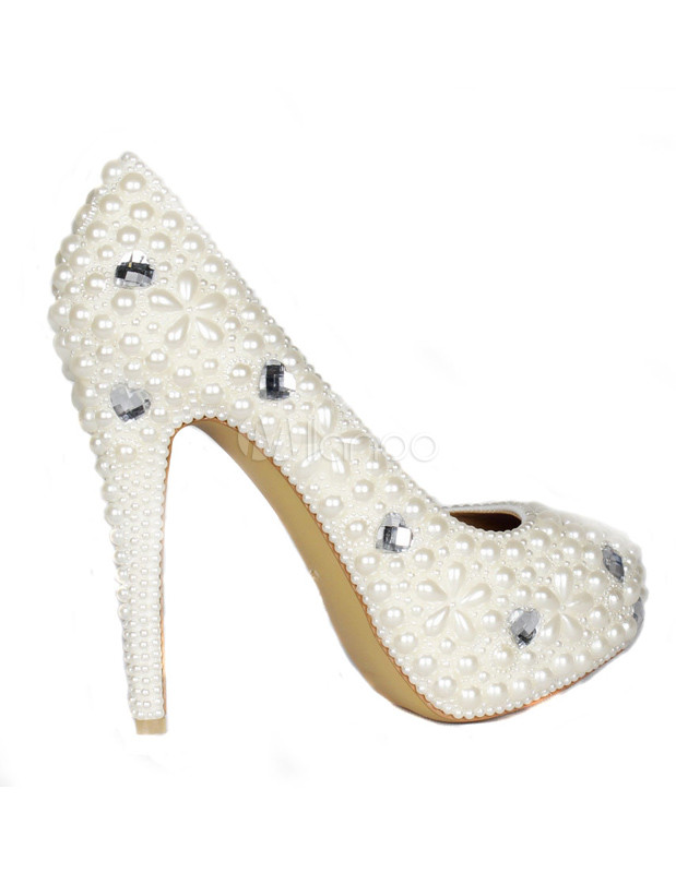 White Almond Toe Pearls Stiletto Heel Woman's High Heels - Milanoo.com