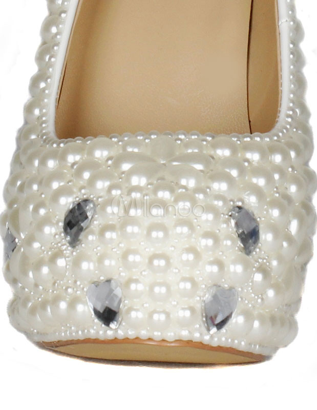 White Almond Toe Pearls Stiletto Heel Woman's High Heels - Milanoo.com