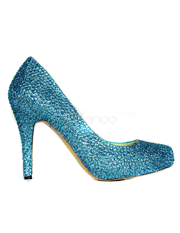 blue glitter platform heels