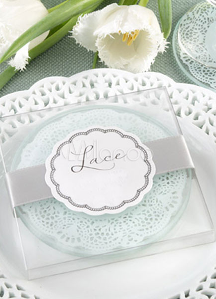 Lace Exquisite Frosted Glass Coasters Set of 2 Wedding Favors and Gifts 