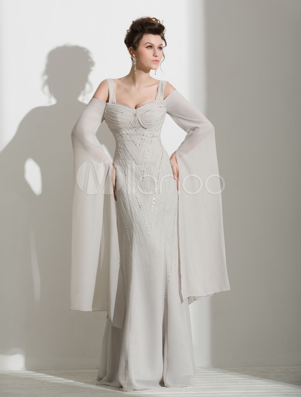 Strapless Chiffon Full Length Dresses Silver