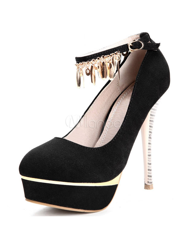 Dress Black Silk And Satin Trendy Ankle Strap Pumps - Milanoo.com