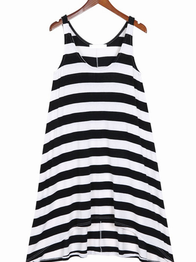 Casual Black Cotton Stripe Scoop Neck Sleeveless Shift Dress - Milanoo.com