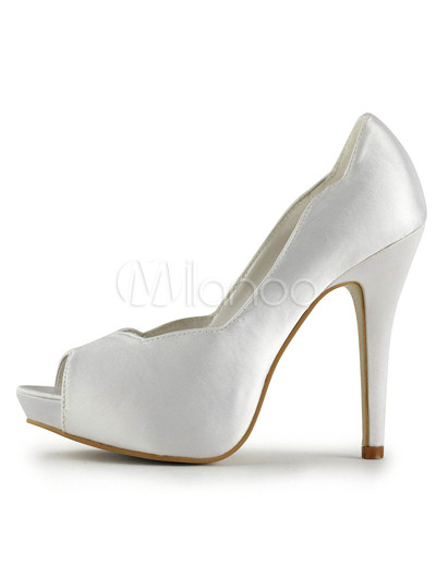 Chic White Satin Peep Toe Shoes For Women - Milanoo.com