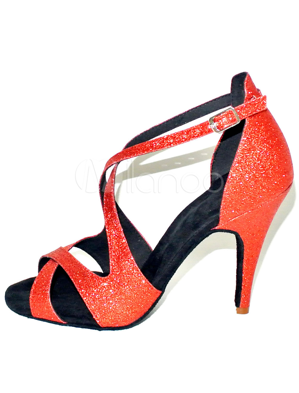 JUODVMP Scarpe Da Ballo Latino Americano D045: Tacco 6/7,5/9 Cm, Cinturini Incrociati Con Strass, Suola Scamosciata