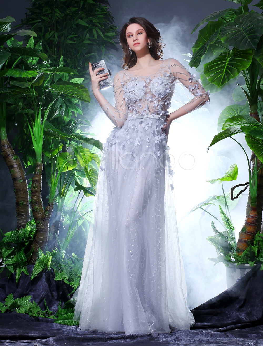 silver tulle gown