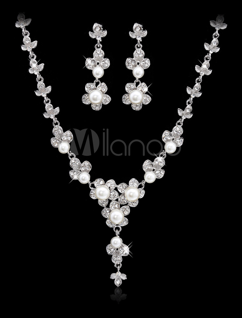 Sweet Silver Metal Pearl Bridal Jewelry Set