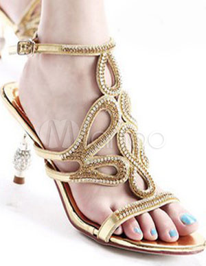 Sexy Gold Metallic Polyester Stiletto Heel Fashion Gladiator Sandals ...