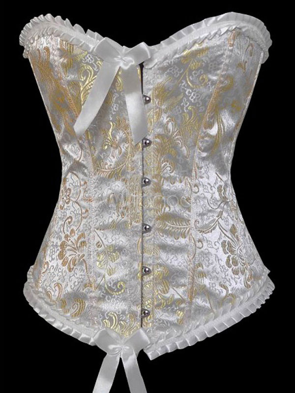 floral woven jacquard ruched bust split hem corset