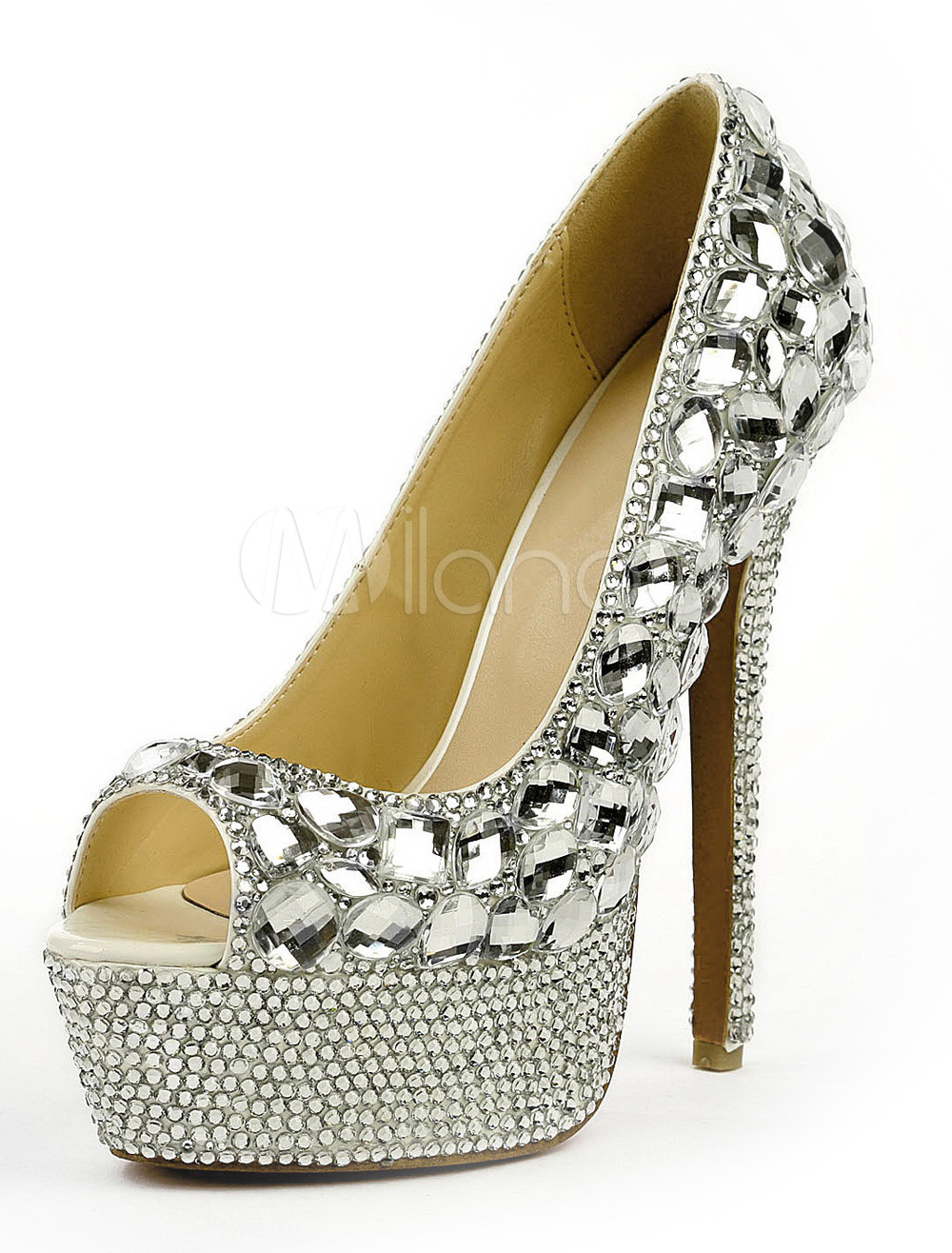 silver rhinestone high heels