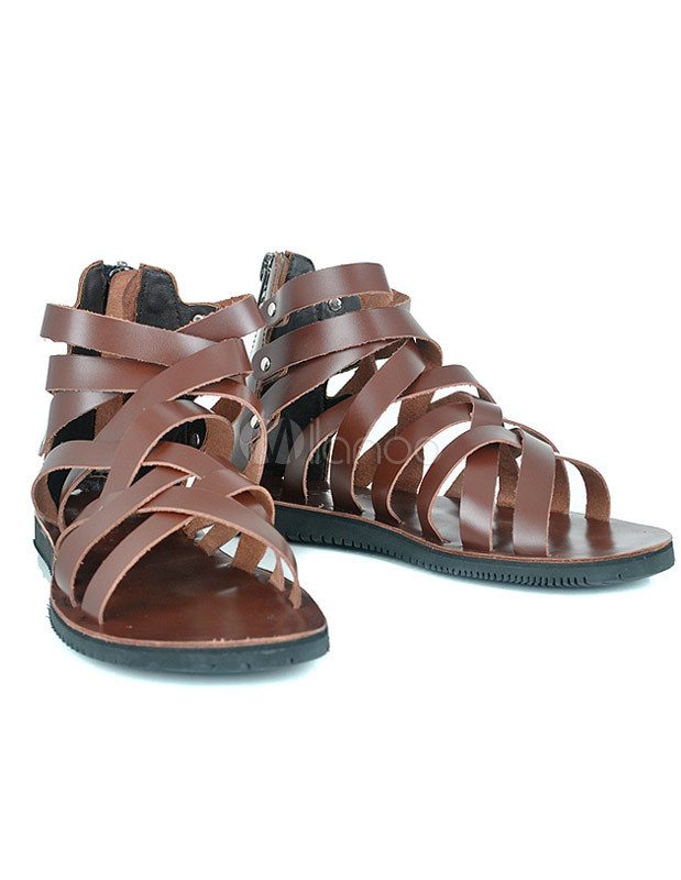Cool Zipper Strappy Cowhide Gladiator Sandals For Men - Milanoo.com
