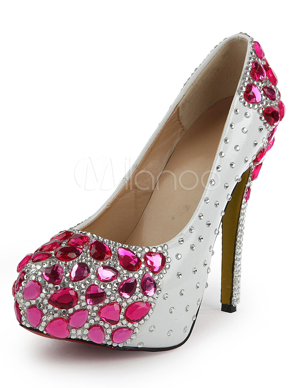 Rose Red Almond Toe Rhinestone Woman's Platform Pumps