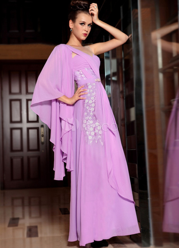 Lavender One-Shoulder A-line Beading Charming Prom Dress - Milanoo.com