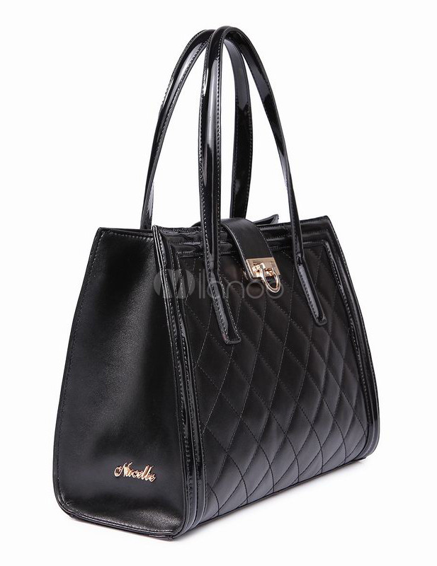 Casual Black Quilted Cowhide Women's Tote Bag