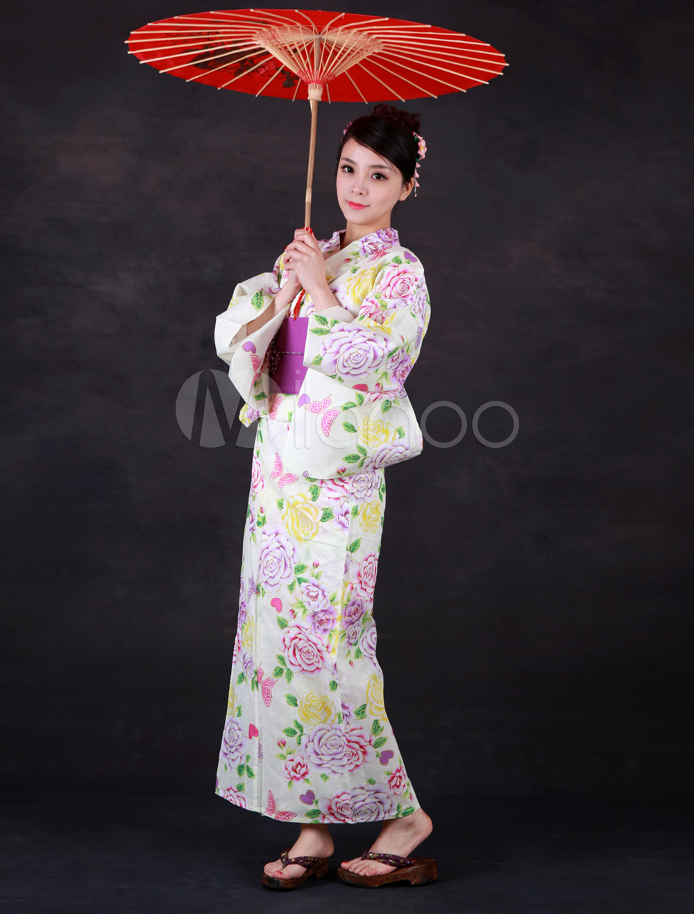 Elegant Floral Print Pure Cotton Sexy Kimono Milanoo Com