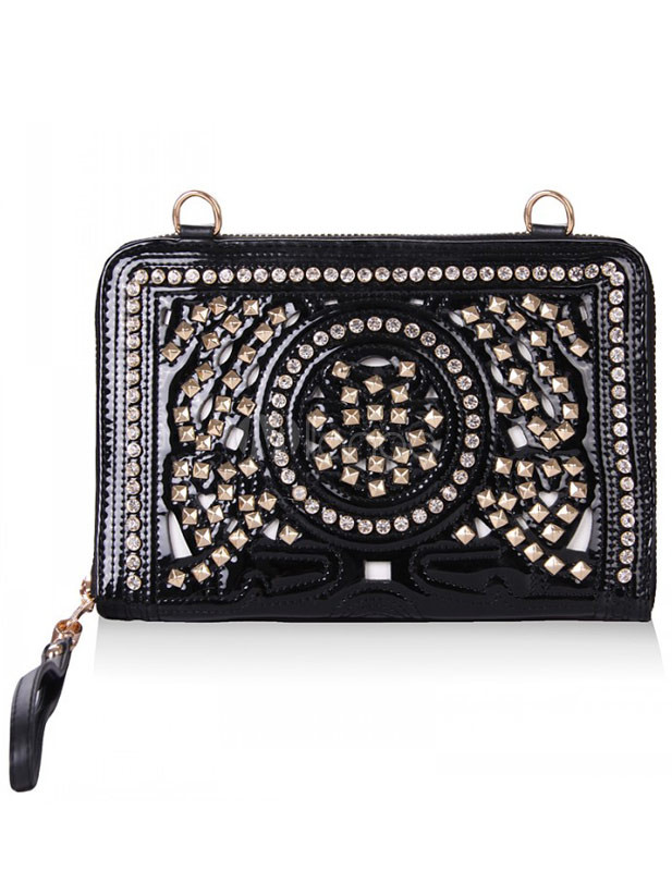 Adjustable Studded Faux Leather Clutch Bag For Woman - Milanoo.com