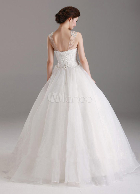 White Ball Gown VNeck Rhinestone Bride's Wedding Dress