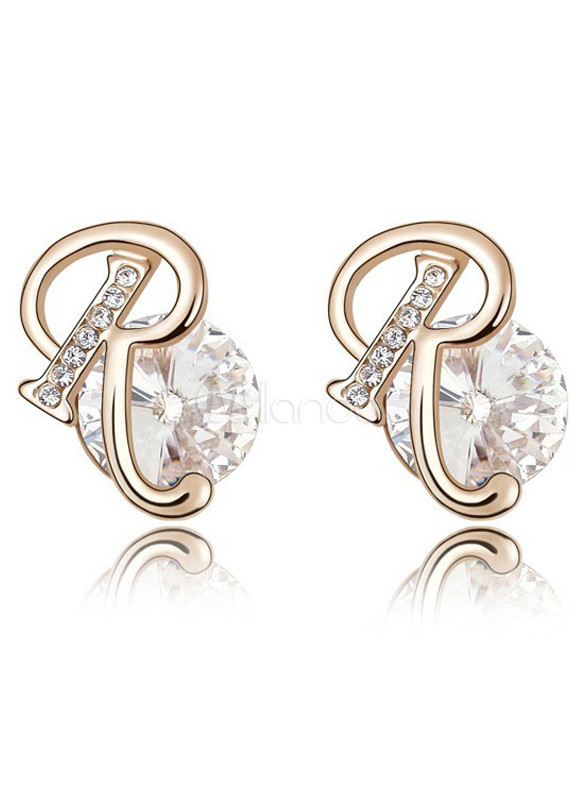 シックな文字 R デザインの結晶ピアスをスタッドの女性のため Milanoo Jp