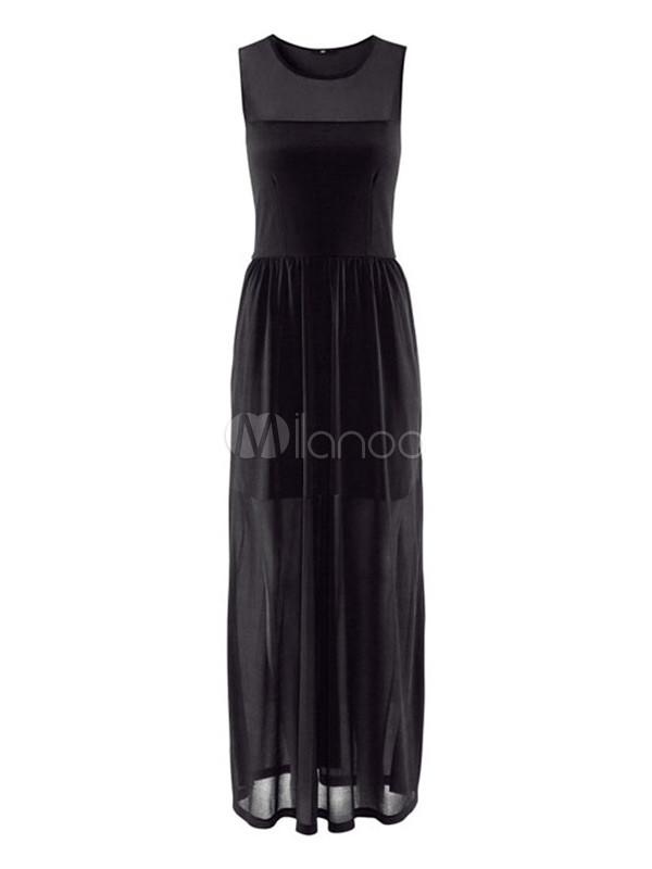 Avani Black Chiffon Side Slit Maxi Dress