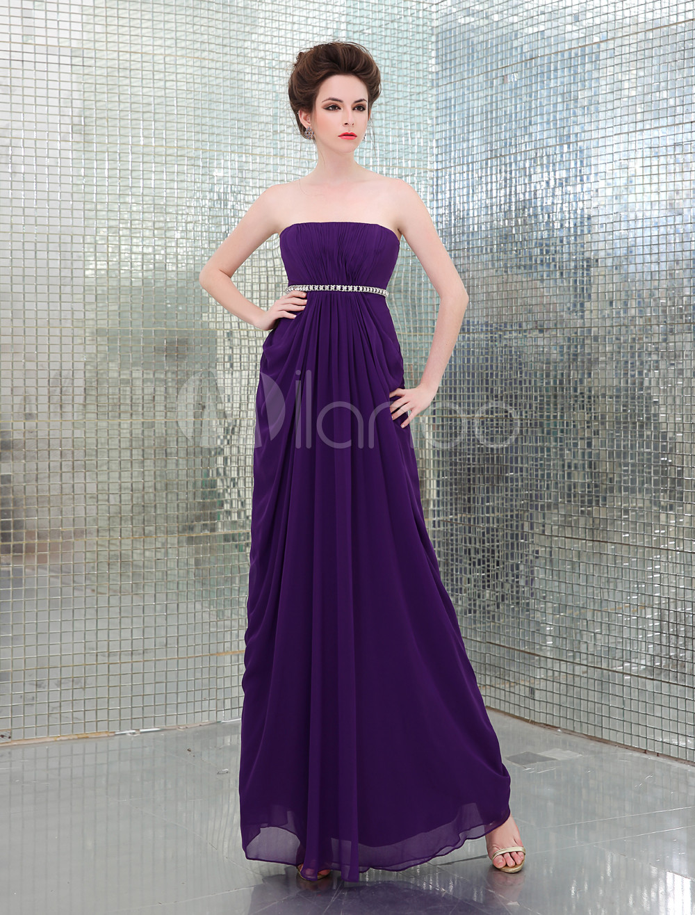 Attractive Royal Purple A-line Beading Chiffon Prom Dress - Milanoo.com