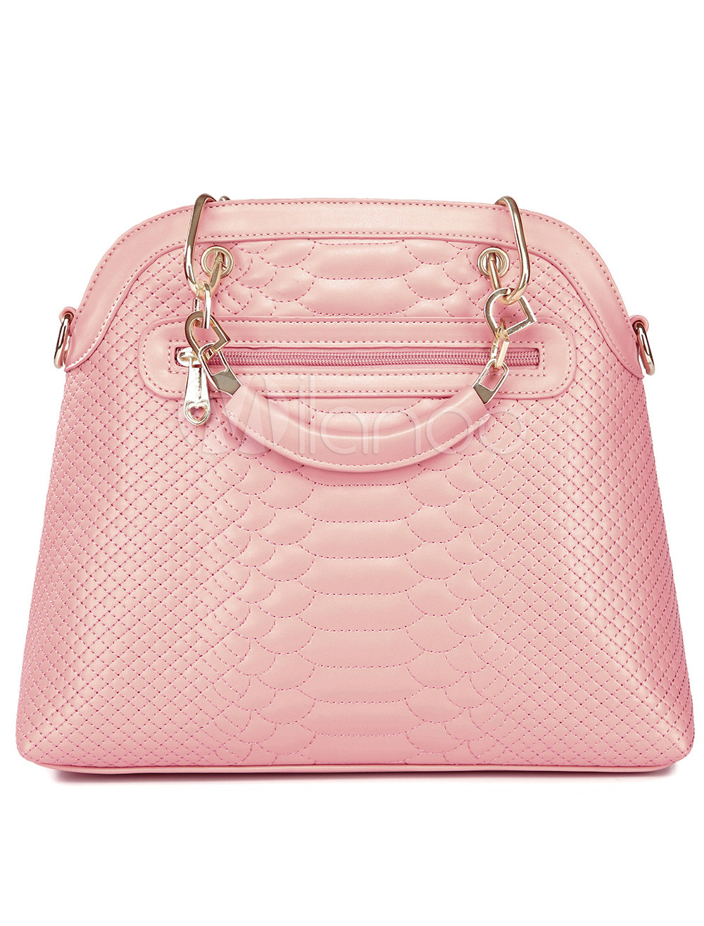 Cute Pink Zipper Leather Women's Casual Tote Bag - Milanoo.com