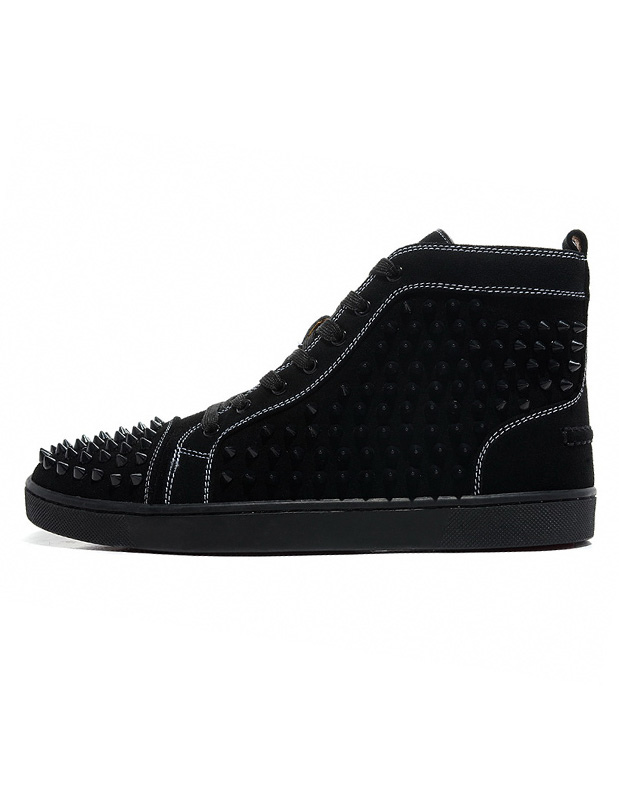 Zapatos de hombre | Negro Zapatillas de Deporte de Gamuza para Hombre 2022 Punta Redonda con Remaches de Encaje Zapatos de Patín de Caña Alta Zapatos con Remache - OD78279